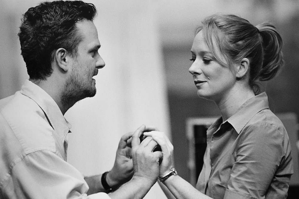 Production still for "This Way Up". L-R: Stewart Morritt, Mandy McElhinney. Photographer: Jeff Busby