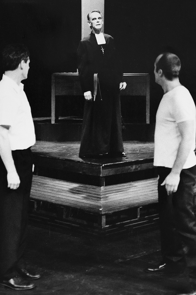 Production still for "Good Works". L-R: Paul English, Robert Essex, Greg Stone. Photographer: David Wilson