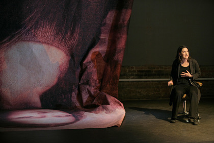 Production still for "Womanbomb". Pamela Rabe as The Woman. Photographer: Lisa Tomasetti