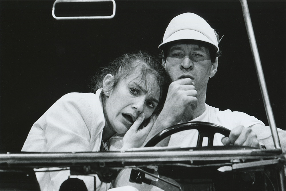 Production still for "On the North Diversion Road". L-R: Melita Jurisic, David Roberts. Photographer: Jeff Busby