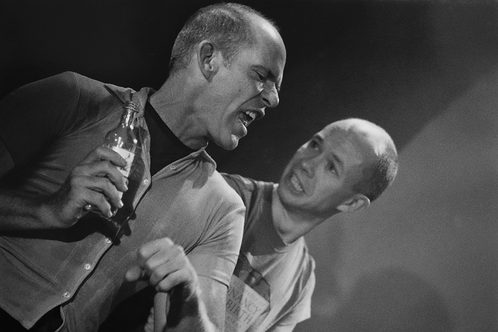 Production still for "Baby X". L-R: Ken Radley, James Wardlaw. Photographer: Jeff Busby