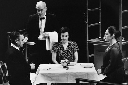 Production still for "Remember Ronald Ryan". L-R: Ross Thompson, Cliff Ellen, Robynne Bourne, Melanie Beddie. Photographer: Jeff Busby