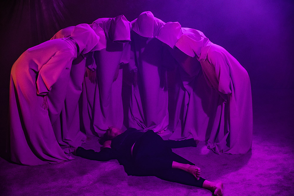 Production still for "My Dearworthy Darling". Jennifer Vuletic (centre). Photographer: David Paterson