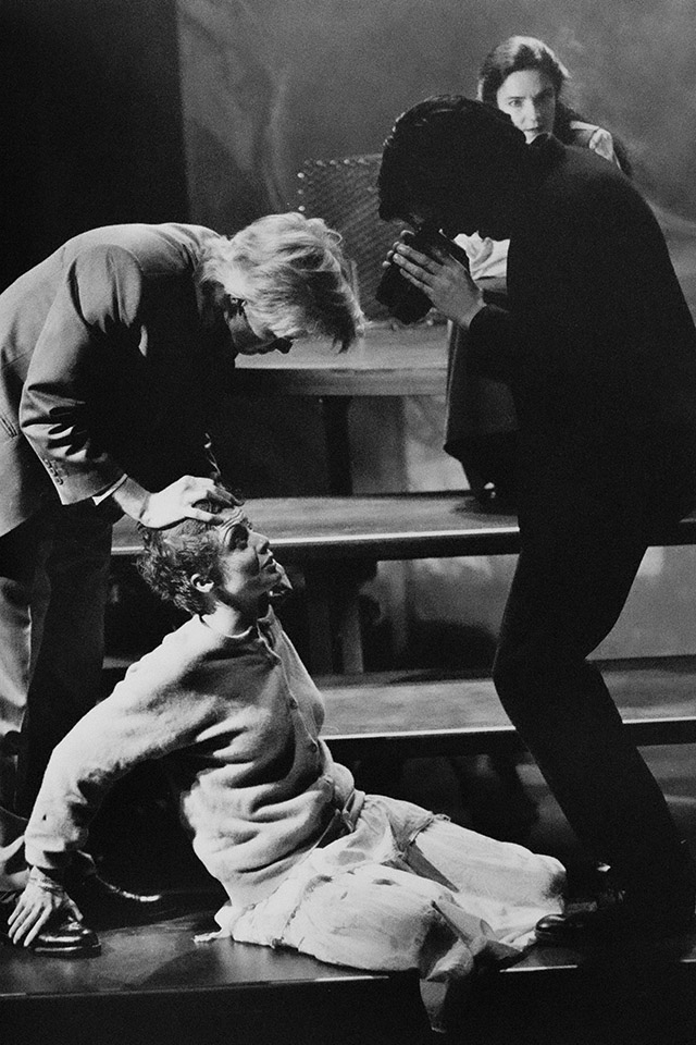 Production still for "Underwear, Perfume, Crash Helmet". L- R: Simon Wilton as Patrick, Tammy McCarthy as Michell, David Tredinnick as Nicholas, Janet Andrewartha as Caroline. Photographer: Jeff Busby