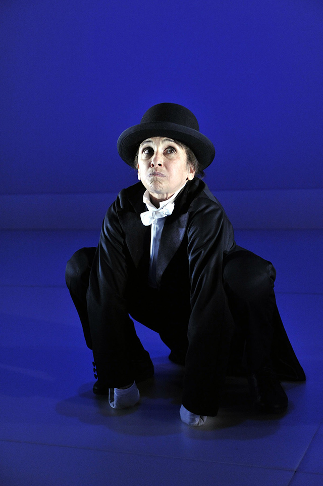 Production still from the Young Vic production of "Kafka's Monkey". Kathryn Hunter. Photographer: Keith Pattison