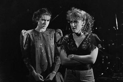 Production still for "Riff Raff: the Re-mix". L-R: Tania Klerfon as Razie, Lisa Worley as Julie. Photographer: Jeff Busby