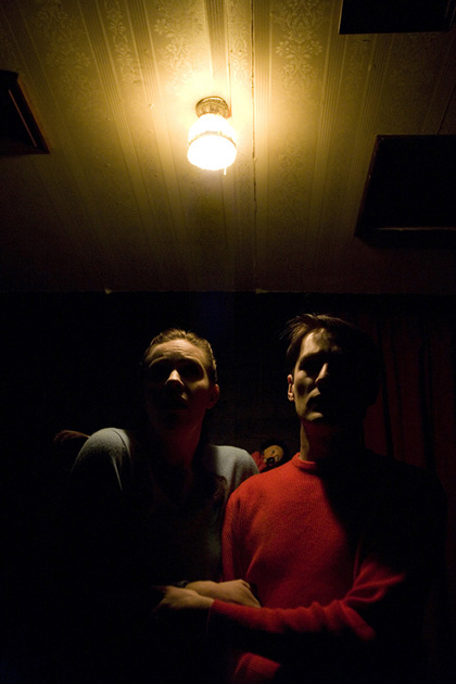 Production still from the Sydney production of "The Eisteddfod". L-R: Katherine Tonkin, Luke Mullins. Photographer: Brett Boardman