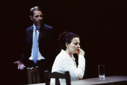Production still for "The Simple Truth". L-R: Kim Gyngell as Hirst, Josephine Byrnes as Sarah. Photographer: Jeff Busby