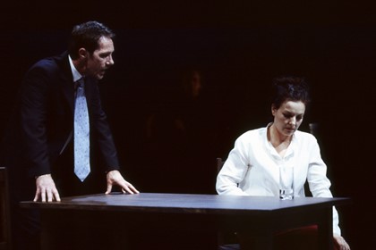 Production still for "The Simple Truth". L-R: Kim Gyngell as Hirst, Josephine Byrnes as Sarah. Photographer: Jeff Busby