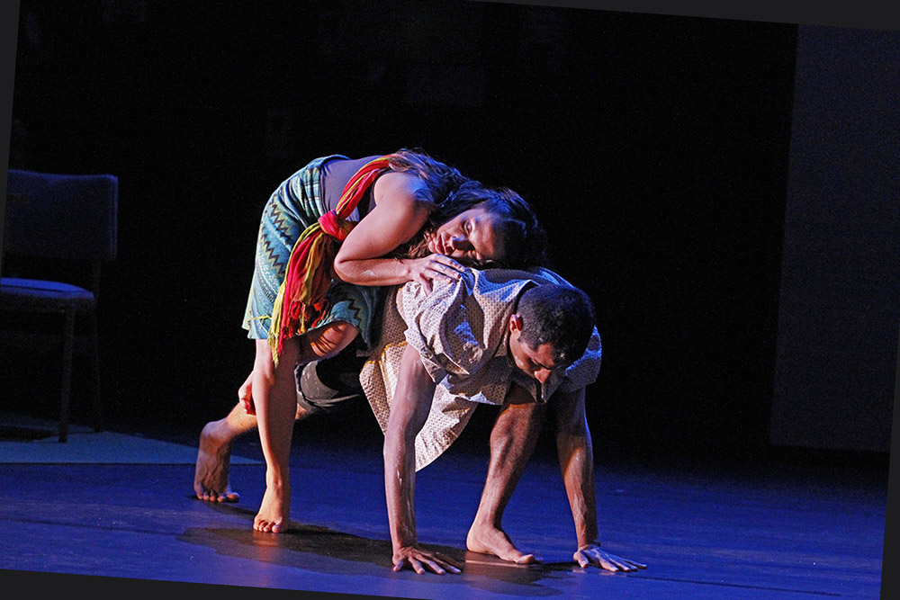 Production still for "Briwyant". Melinda Tyquin (top), Raghav Handa. Photographer: Jeff Busby