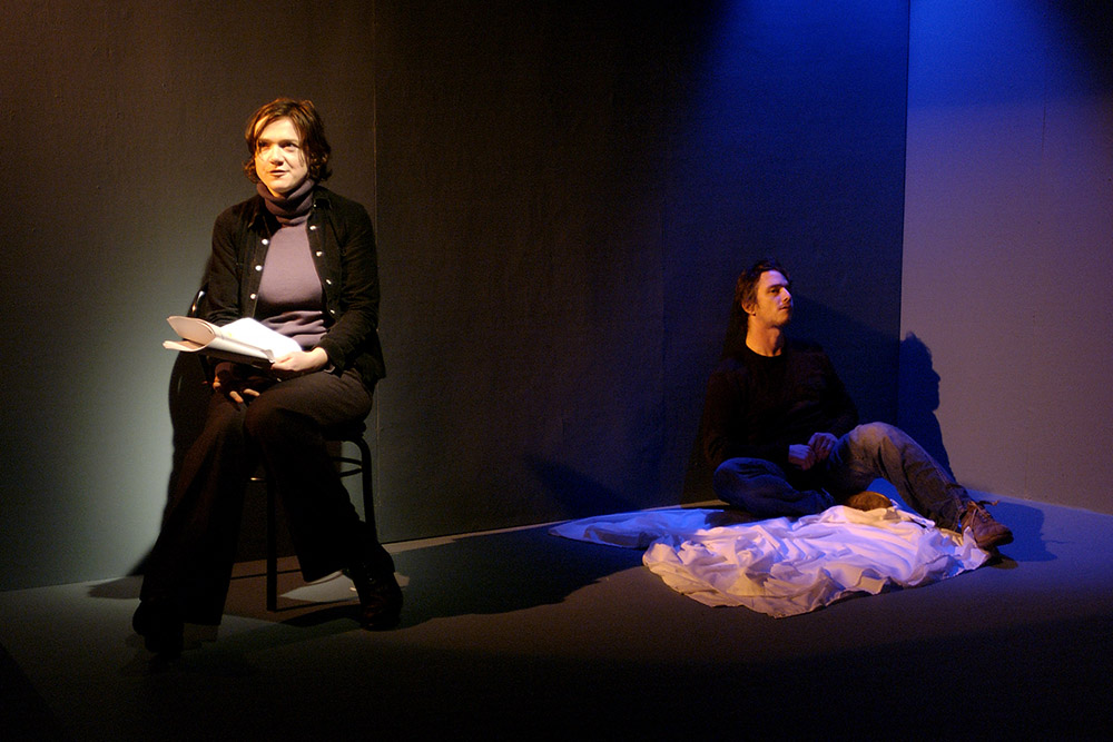 Production still for "Construction of the Human Heart". L-R: Fiona MacLeod, Todd MacDonald. Photographer: Unknown