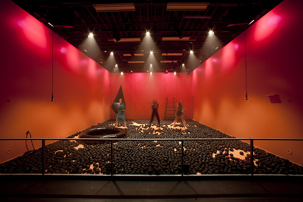 Production still for "Frankenstein". L-R: Dana Miltins, Mary Helen Sassman, Emily Milledge. Photographer: Guy Little