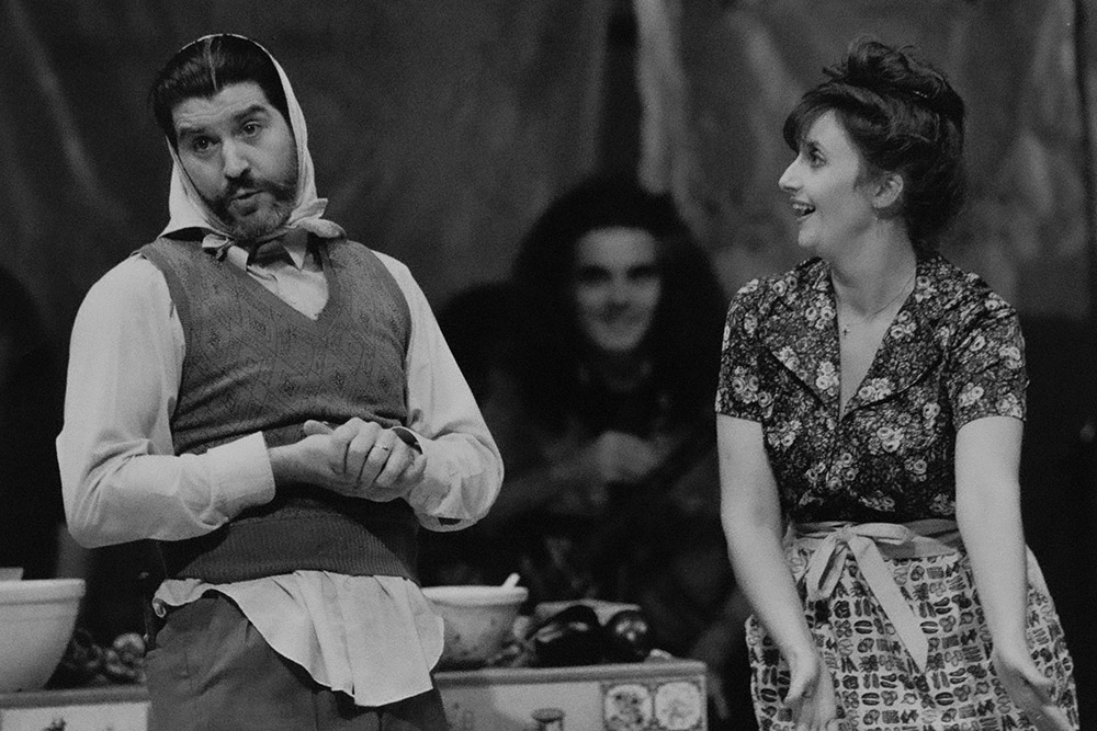 Production still for "Emma: Celebrazione!" L-R:  (front) Robert Forza as Domenico Orlando, Laura Lattuada as Emma. Photographer: Jeff Busby