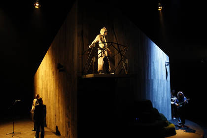 Production still for "The Dragon". Simon Hall (centre). Photographer: Jeff Busby