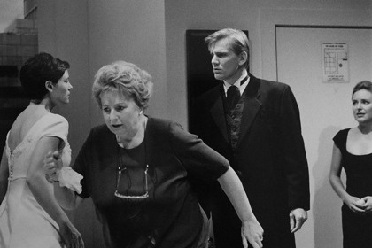 Production still for "Secret Bridesmaids' Business". L-R: Ulli Birvé as Meg Bacon, Joan Sydney as Colleen Bacon, Fred Whitlock as James, Rachael Beck as Naomi. Photographer: Jeff Busby