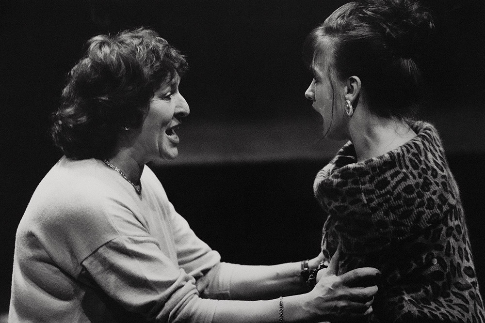 Production still for "The Garden of Granddaughters". L-R: Daphne Grey as Moriley, Dina Panozzo as Fay. Photographer: Jeff Busby