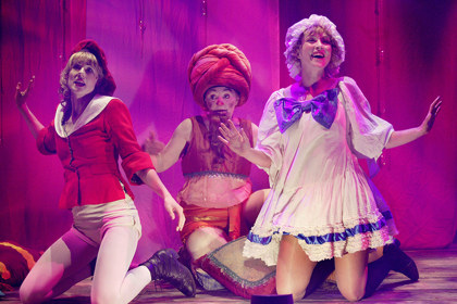 Production still for the 2006 production of "Babes in the Wood". L-R: Lucy Taylor as Reggie, Julie Forsyth as Boingle, Caroline Craig as Ruby. Photographer: Jeff Busby