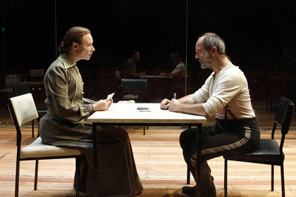 Production still for "Dance of Death". L-R: Belinda McClory as Alice, Jacek Koman as Edgar. Photographer: Jeff Busby