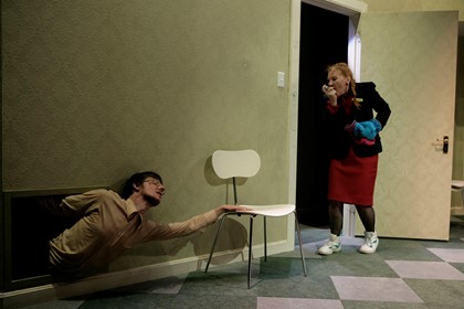 Production still for "The Metamorphosis". L-R: Matthew Whittet, Julie Forsyth. Photographer: Jeff Busby