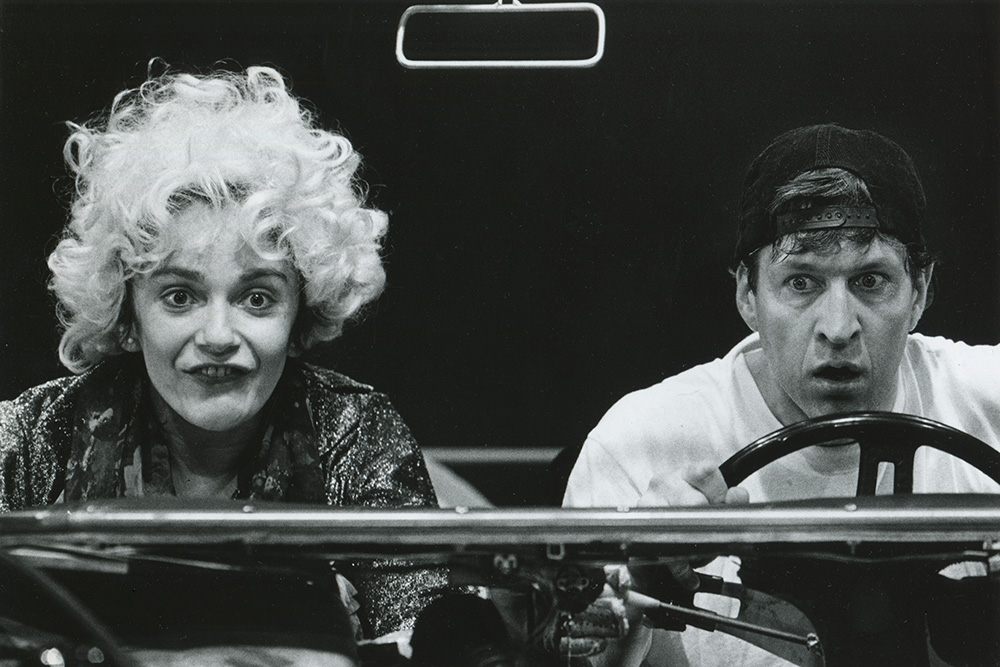 Production still for "On the North Diversion Road". L-R: Melita Jurisic, David Roberts. Photographer: Jeff Busby