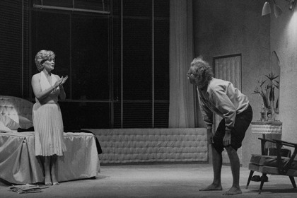 Production still for "Insignificance". L-R: Kate Fitzpatrick as the Actress, Carrillo Gantner as the Professor. Photographer: Vikki Driscoll