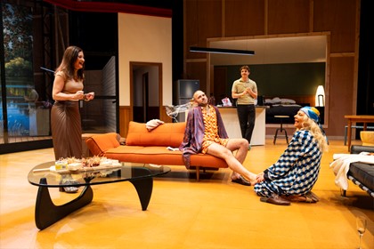 Production still for the 2023 season of 'This is Living.' In photo: Maria Theodorakis, Marcus Mckenzie, Wil King, and Belinda McClory. Photographer: Kristin Gehradte 