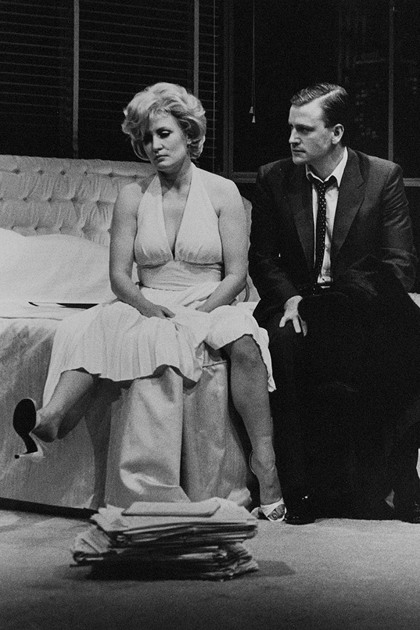 Production still for "Insignificance". L-R: Kate Fitzpatrick as the Actress, John Diedrich as the Ballplayer. Photographer: Vikki Driscoll