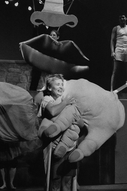 Production still for "The Passion and its Deep Connection with Lemon Delicious Pudding". L-R: Sue Ingleton, Matthew Dyktynski. Photographer: Unknown