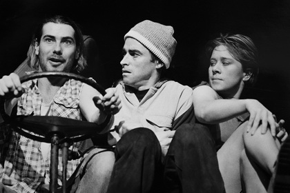 Production still for "Sweet Road". L-R: Stephen Greig as Andy, Peter Docker, Michaela Cantwell as Carla. Photographer: Jeff Busby