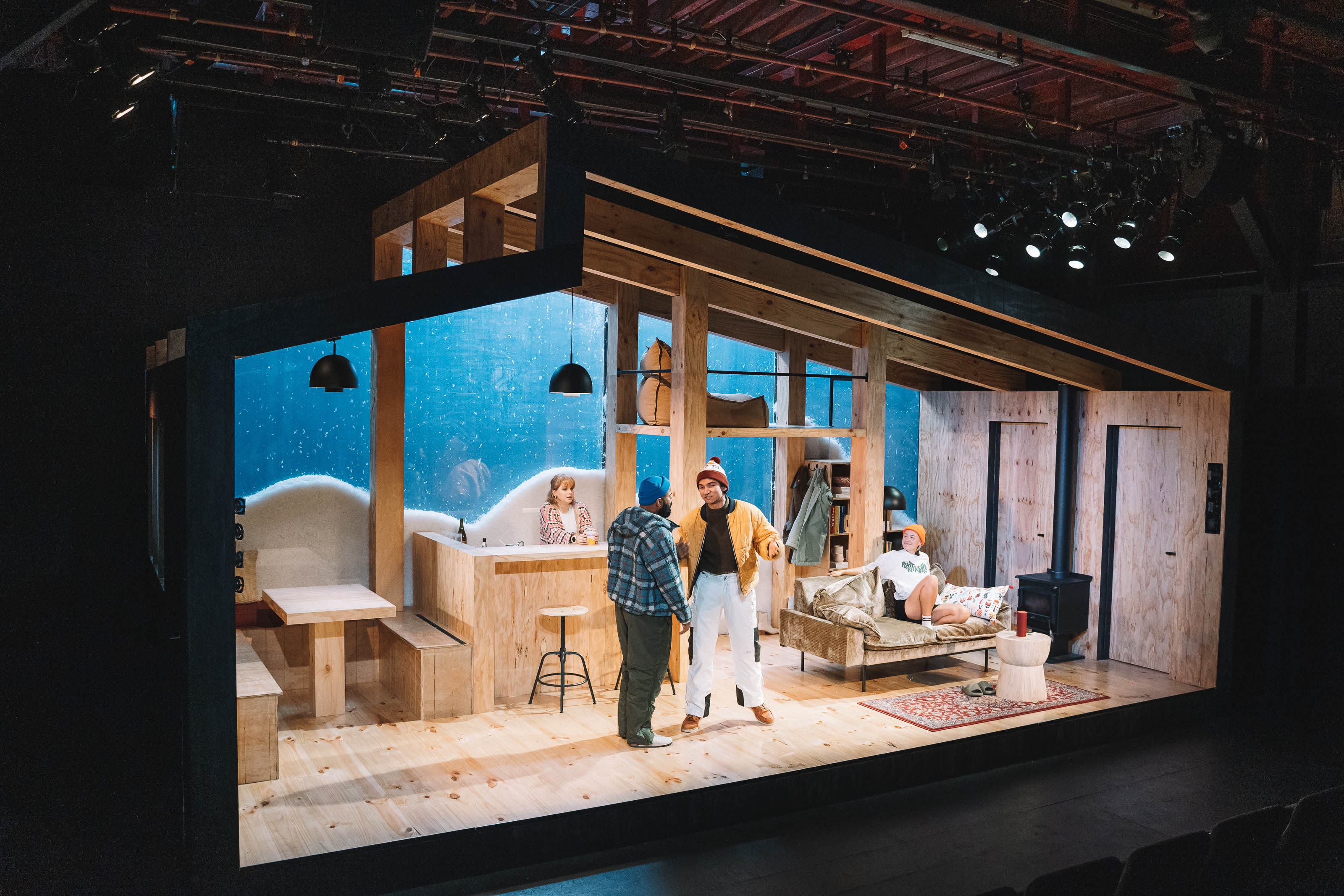 Production still for the 2022 Season of 'Stay Woke'. L-R: Rose Adams, Dushan Philips, Kaivu Suvarna, Brooke Lee. Photographer: Phoebe Powell