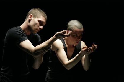 Production still for "On". L-R: Byron Perry, Kirstie McCracken. Photographer: Jeff Busby.