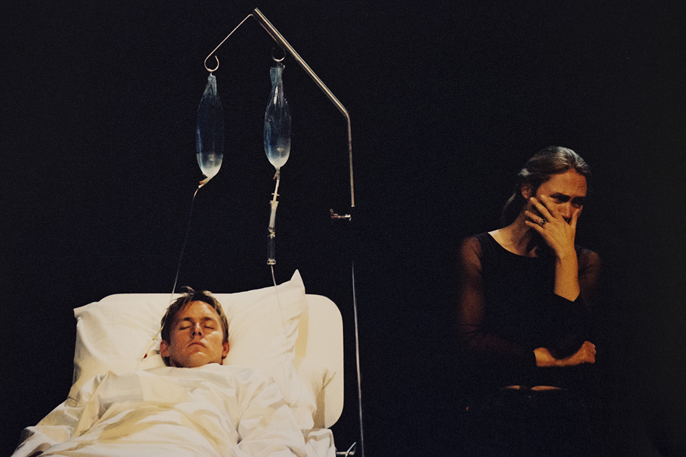 Production still for "The Frail Man". L-R: aul Bishop as Stephen Saken, Nikki Coghill as Amelia Saken. Photographer: Unknown