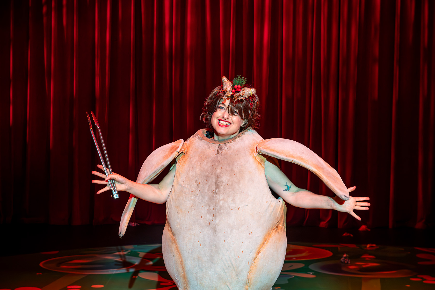 Production photography from F**k Christmas (2024). Photographer: Gregory Lorenzutti. In photograph: Gabi Barton