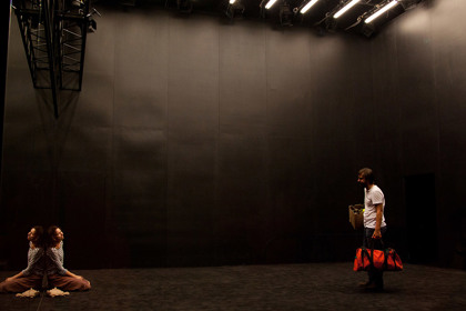 Production still for "The Wild Duck". L-R: Anita Hegh as Gina, Ewen Leslie as Hjalmar. Photographer: Pia Johnson